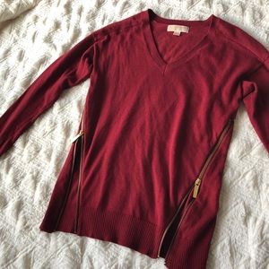 Michael Kors red sweater with adjustable zippers
